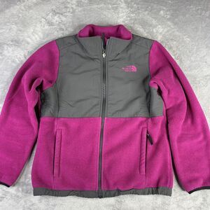 The North Face Denali Jacket Girl Large 14/16 Pink Gray Zip Pocket Fleece Hiking